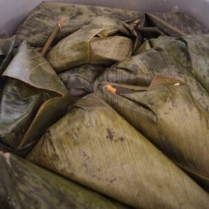 Steamed bean pudding in moimoi leaves